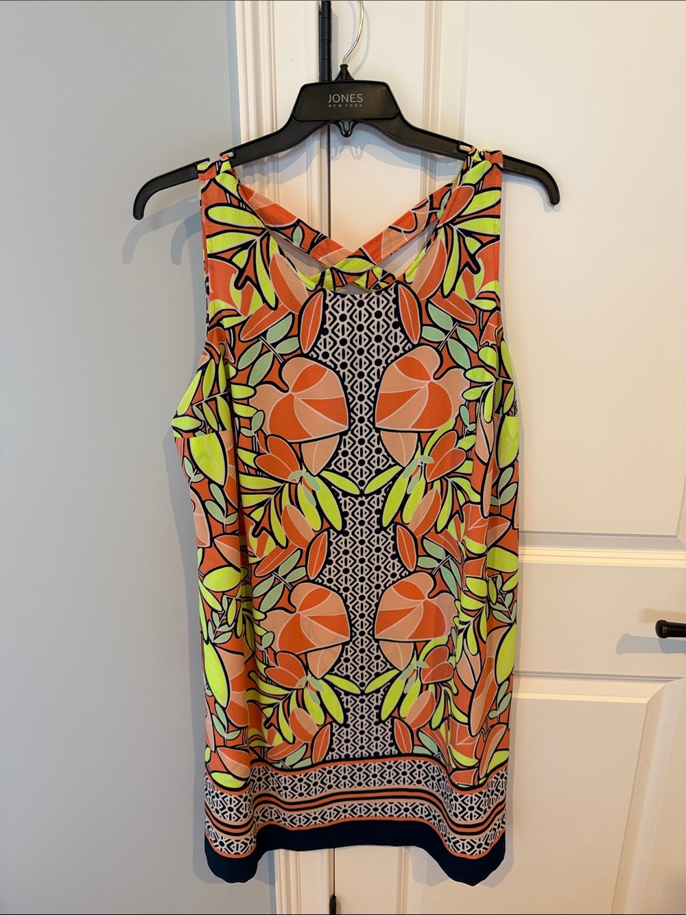Kaari Blue Orange, Lime & Navy Patterned Sleeveless Dress